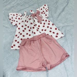 Toddler 2pcs Fruit Print Bow Detail Top & Shorts Set